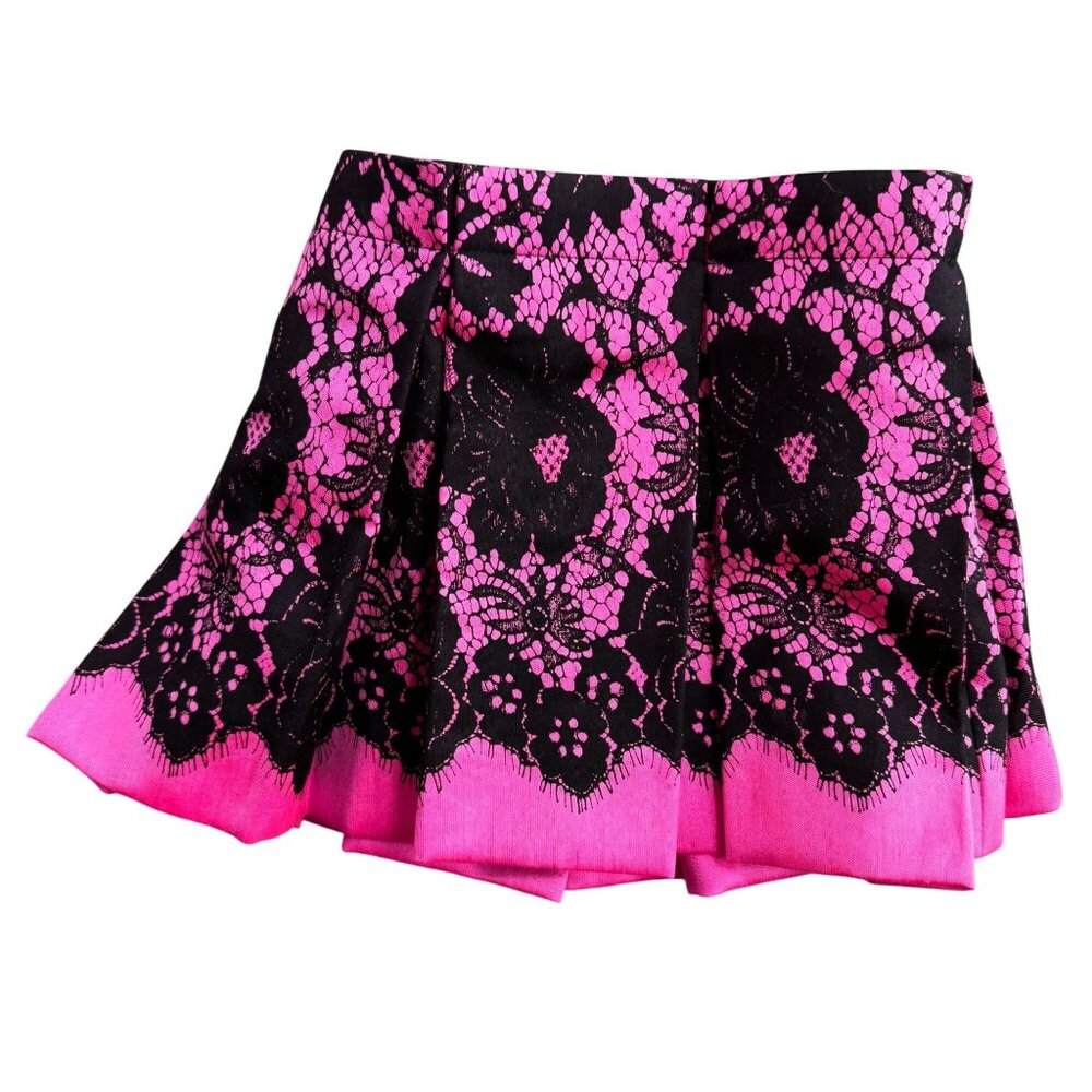 Milly Minis Girls Skirt Hot Pink Lace‎ Print Overlay Adjustable Waist Pleated